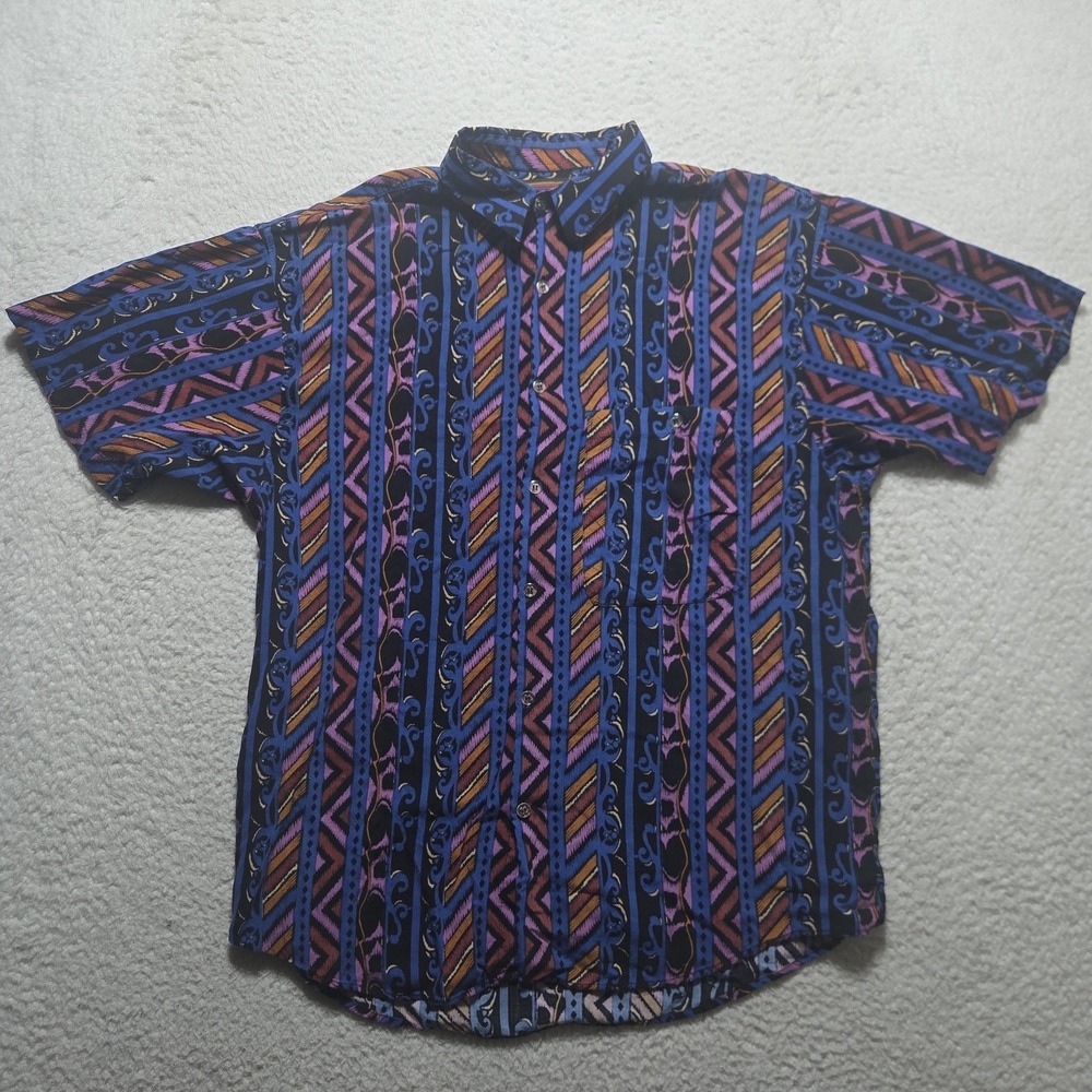 VTG Santana 80s 90s Mens Multi‎ color Abstract Geometric Rayon Size Large